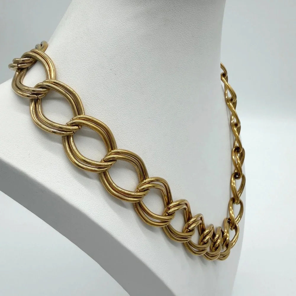 Vintage Napier Gold Tone Interlocking Link Statement Necklace Signed